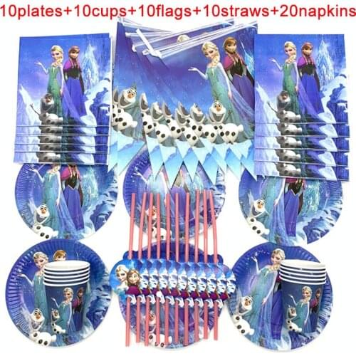 Disney Frozen Party Supplies Princess Frozen Set For Kids Birthday Party Decorations Event Supply Paper Plates Cups Flags 60PCS