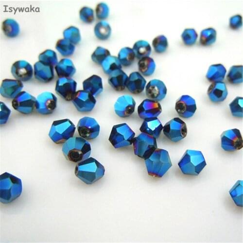 Isywaka Sale Shining Blue 6mm 48PCS Bicone Austria Crystal Beads charm Glass Beads Loose Spacer Bead for DIY Jewelry Making