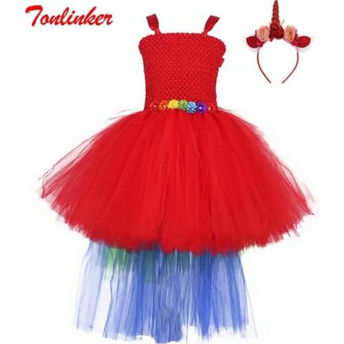 Girls Carnival Unicorn Costume Pony Dress Fancy Up Kids Summer Pastel Rainbow Tutu Birthday Party Tuxedo Princess Cosplay Dress