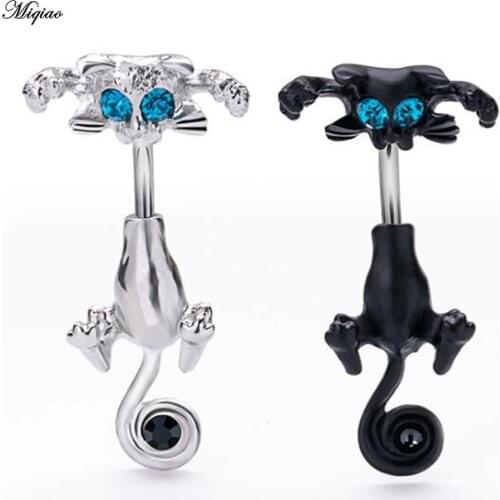 Miqiao 1pc Stainless Steel Belly Button Ring Piercing Fashion Jewelry Umbilical Nail Cat Rhinestone Trend Belly Button Nail New
