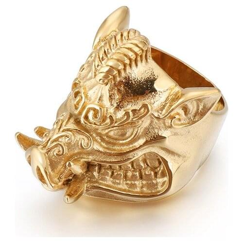 Personality new jewelry titanium steel domineering mens ring retro violent wild boar stainless steel jewelry