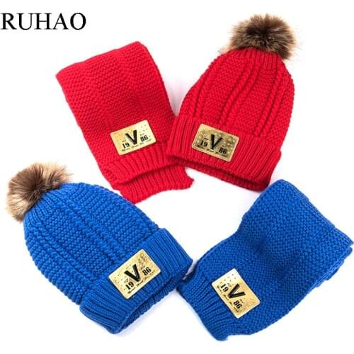 RUHAO Childrens Cute Scarf Hat Set Girls Soft Thickened Pom pom Beanie Scarf Set Kids Winter Scarf Hat Kit 2pcs