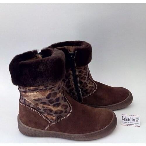 Girls leather ankle boots in brown with zipper