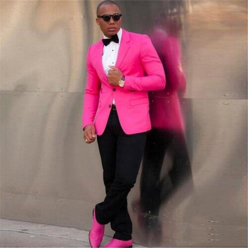 Hot Pink Man Suit For Casual Slim Fit Wedding Male High Street Classic Jacket Blazer Hombre Custom Tuxedos 2 Piece Stage