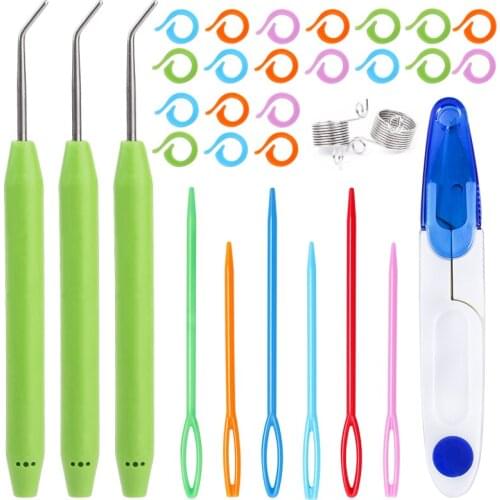 LMDZ 32PCS Loom Knit Hook Set Crochet Hook Plastic Sewing Needles Crochet Needle Hook Kit for DIY Knifty Knitting Loom Hook
