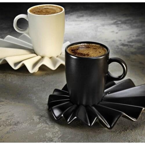 6 Porcelain Espresso Cup and Saucer Matte Black Cream (12 Pcs) Coffee supplies Tea and coffee set Home Gifts Mom and Dad Gifts
