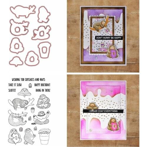 Metal Cutting Dies & Clear Stamps Cute Sloths On the Branches Holding Pillow For DIY Scrapbooking Album Craft 2020 New