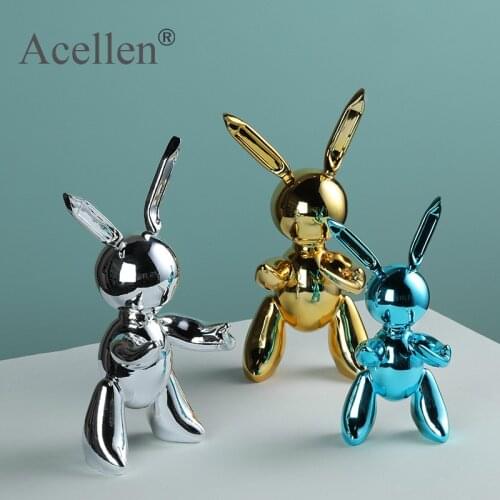 Cute Shiny Balloon Rabbit Sculpture Animals Figurine Resin Statue Home Decor Modern Living Room Decoration Art Crafts Creative