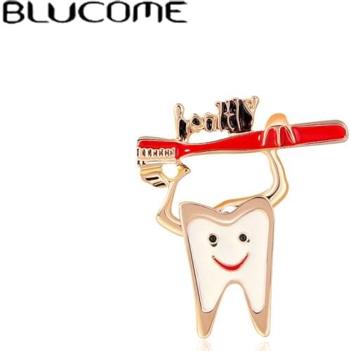 Blucome Tooth With Toothbrush Shape Brooches For Women Men Kids Gift Fashion Daily Supplies Design Coat Hijab Pins Collar Clip