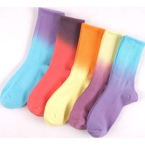 New Tie Dye Gradient Socks Unisex Dyeing Color Cotton Simple Sports Hip Hop Skateboard Basketball Running Fashion Street Socks