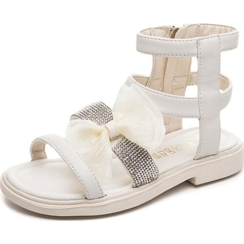 Children Sandals Shoes Girls Bow-Knot Princess Kids Party Fashion Gladiator Summer Zip Crystal Leather Toddler Baby Breathable