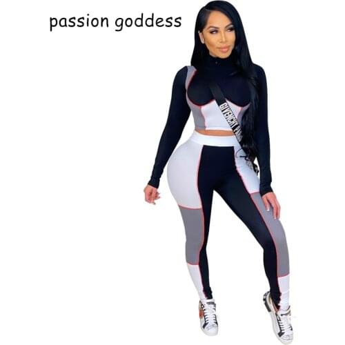 Skinny Sexy 2 Piece Set Womens Outfits Turtle Neck Crop Top Elastic Waist Long Pencil Pant Matching Jogger Sets Casual Tracksuit