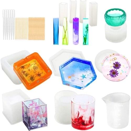 41Pcs DIY Coaster Cup Pen Soap Candle Holder Ashtray Flower Pot Resin Molds Kit