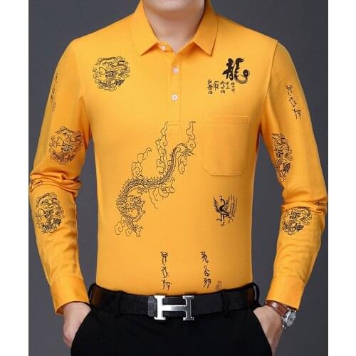 Yellow Shirts Mens Large Size Red Dress Shirt Large Size Dragon Printed Mens Clothing In Very Large Sizes Chinese New Year Cloth
