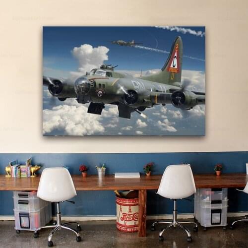 Aircraft airplane fighter military model boeing b 17 flying fortress room home wall modern art decor wood frame poster
