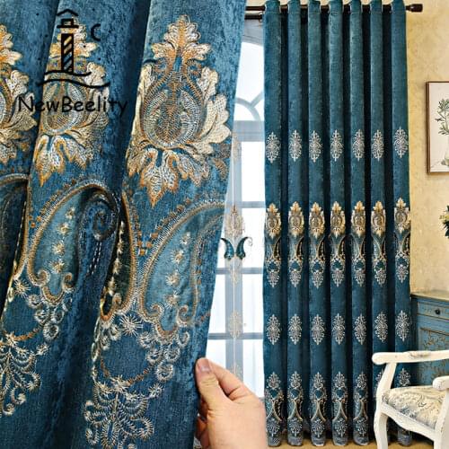 European-Style Chenille Embroidered High Shading Light Blackout Curtains for Living Room Bedroom Curtains Luxury Home Decor