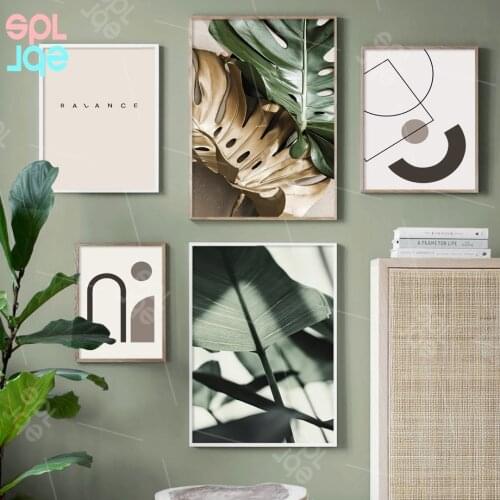 Quote Balance Nordic Golden Monstera Leaves Abstract Pattern Wall Art Canvas Painting Nordic Posters and Prints Home Decoration