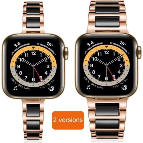 Slim bands for apple watch se 44mm 40mm iwatch 6 5 4 3 band 42mm 38mm thin Ceramics Stainless Steel strap luxury link bracelet