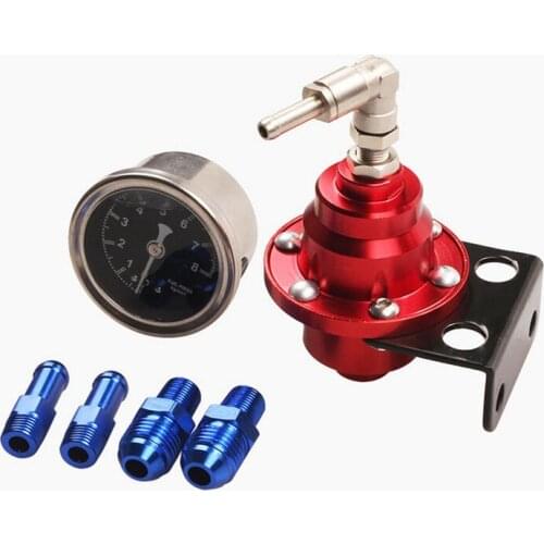 Black blue red silver 0-140PSI Universal Car Fuel Pressure Regulator With Gauge Adjustable Oil Pressure Regulator
