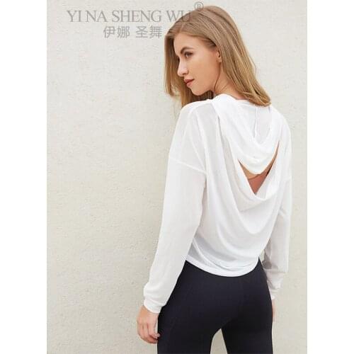 Hooded Open Back Sport Crop Top Mesh Long Sleeve Women Fitness Yoga Tops Gym T Shirt Sports Running Blouse Workout Sportwear New
