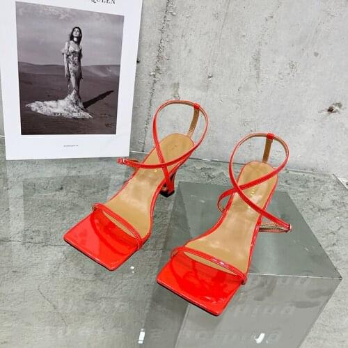 2021 Summer Women Sandals New Fashion SquareHead Open Toe Thin Heels Simple Temperament Thin Strap High Heels Shoes Female