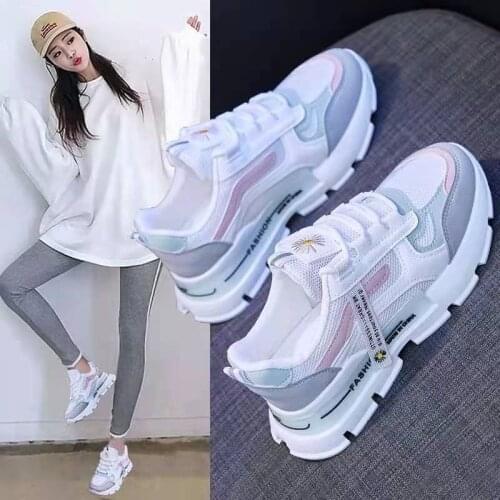 Spring Korean Platform Sneakers Women Shoes Thick Bottom Chunky Sneakers Breathable Mixed Colors Slip On Casual Shoes Woman 2021