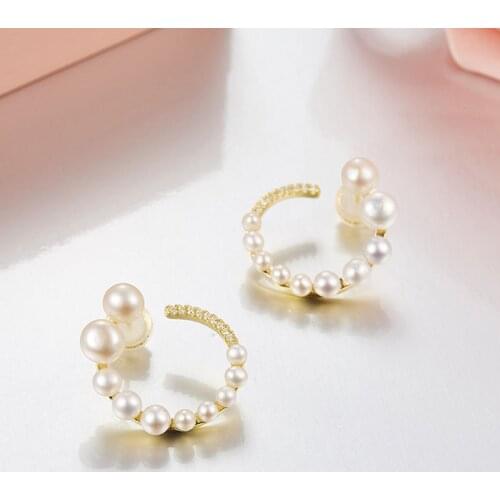 SLJELY Fashion 925 Sterling Silver 3 Gold Colors Pearl Circle Earrings Micro Cubic Zirconia stones Women Luxury Brand Jewelry