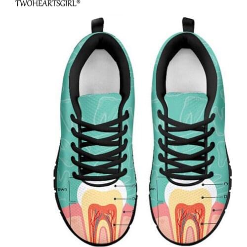Twoheartsgirl Dentist Diagram Print Sneakers for Women Novelty Teenager Girls Ladies Mesh Walking Shoes Cute Lace Up Flats Shoes