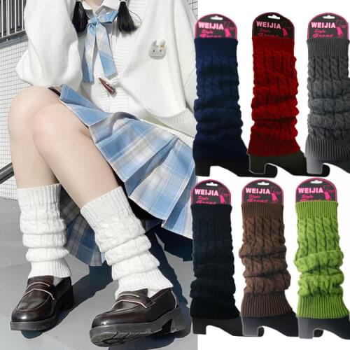 Womens Knitted Leg Warmers Warm Knee High Winter Autumn Foot Cover Crochet Socks Warm Boot Cuffs Long Socks Japanese Lolita