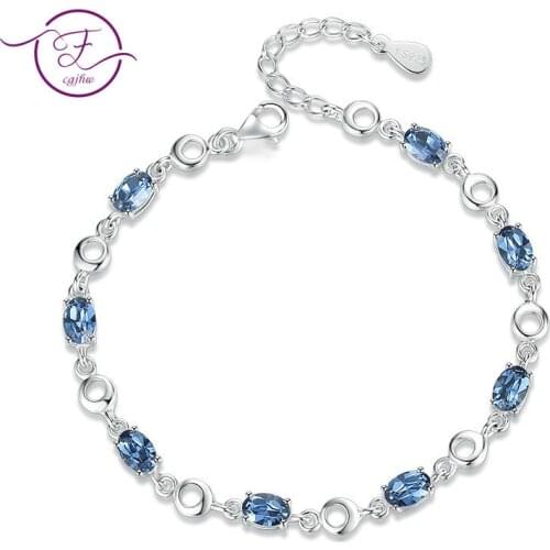 Blue Topaz Bracelets Female 925 Silver Deep Blue Sapphire Color Gemstone Bracelet for Women Birthday Gift