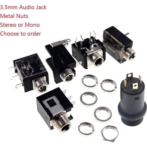 10pcs 3.5mm Audio Jack PCB Mount Screw Metal Nuts Mono Stereo Phone Plug 2 3 4 Pole Connector Through Hole Panel Mount Thread