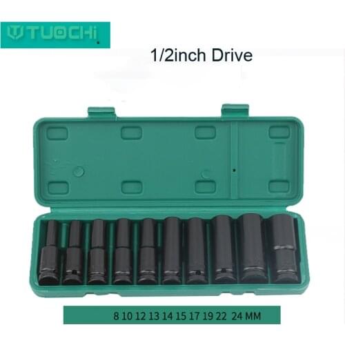 10PCS/Set 1/2Inch Drive 78mm Electric Wrench Socket Hex Impact Wrench Drill CR-V Adapter Sleeve Set for Car Repair Tools