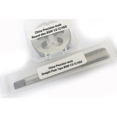 2PCS HSS Withworth screw Right hand tap and die set BSW 5/16 3/8 7/16 1/2 thread dies taps sets W 5/16-18 3/8-16 7/16-14 1/2-12