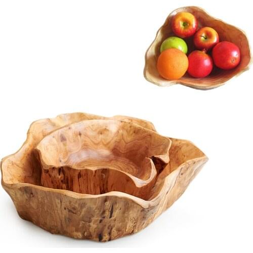2019 Innovative Wooden Bowl Multi-grain Candy Dish Large Dried Fruit Plate Grid Wood Root Carving Tray Household Mixing Bowl