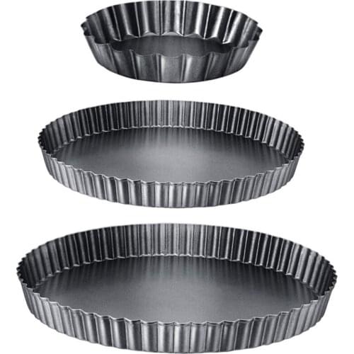 3Pieces Round Tart Pan Bakeware Round Tart Carbon Steel Quiche Pan with Removable Bottom for Oven Baking 4 8 9Inch