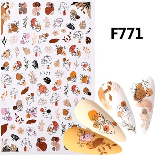 1pc Figure Woman Face Tropical Plants Transfer 3D Nail Sticker Flowers Sliders Decals For Nails Summer Theme Nail Art Decoration