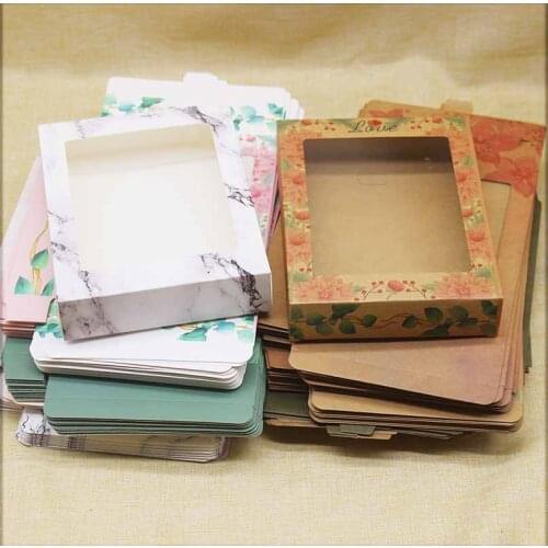 50/20pc DIY big Marbling gifts package box with window Thank you flower wedding candy home party christmas favors package box