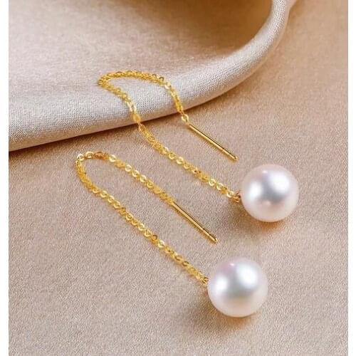 Noble jewelry pair Natural Japanese AKoya tahitian pearl earring 18K Yellow Gold Drop Earrings accessory