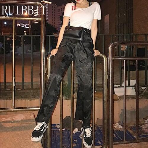 Harajuku Punk Retro Loose Women Pants Trousers Full Length Dragon Embroidery High Waist Flat Pockets Female Casual Pants