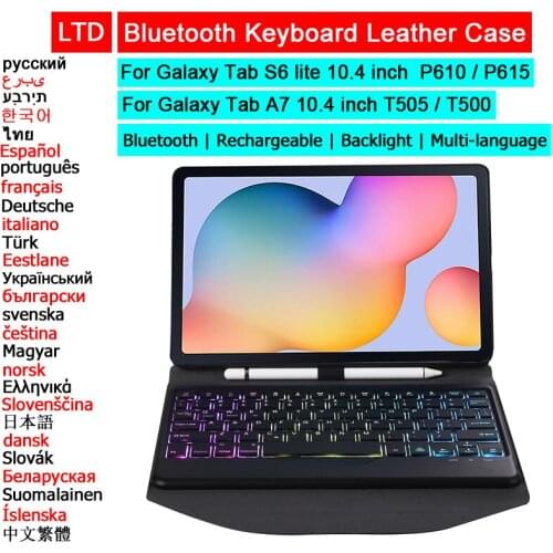 Bluetooth Keyboard Case For Samsung Galaxy Tab S6 lite A7 10.4 P610 T500 Tablet Case Russian Arabic Hebrew Spanish Thai Keyboard