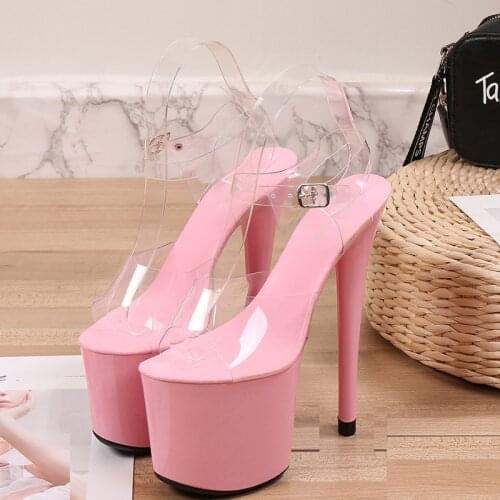 20cm Ladies Platform Sandals Pvc Transparent Sandals Female Open Toe Crystal Clear Sandals Women Summer Sexy High Heels Model