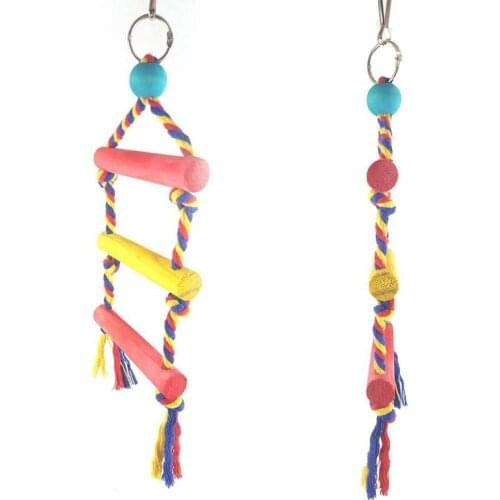 1Pc Multi Color Load-bearing Wooden Pet Bird Parrot Hanging Ladder Swing Climbing Toy Cage Decor Colorful Dream-style Ladder