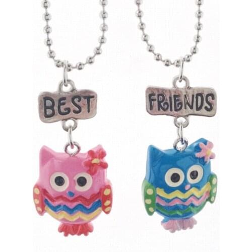 Children Best Friends Cute Resin Flower Owl Pendant BFF 2 Necklace Friendship Jewelry Gifts For Kids 10 Set
