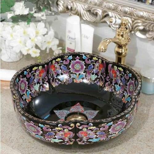 Flower shape porcelain bathroom vanity bathroom sink bowl countertop Round Ceramic bathroom sink wash basin