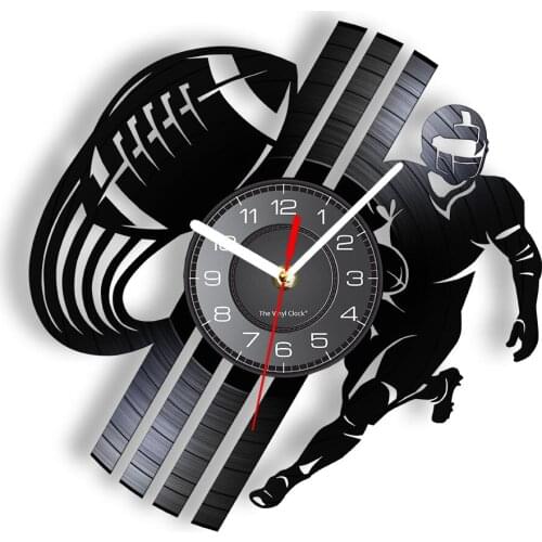 American Football Wall Clock Made Of Real Vinyl Record Rugby Sports Re-purposed Record Timepieces Gifts For Players & Gridiron