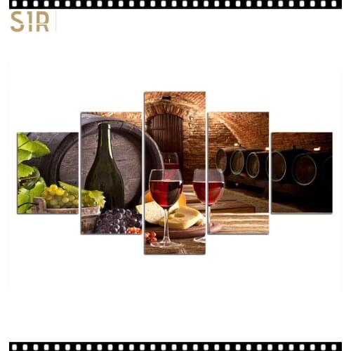 HD 5 Pieces Red Wine Pictures Print Posters Wall HD Art Home Decor for Living Room Painting on The Wall Pictures Wine Wall Art