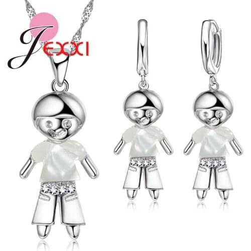 Pretty Little Boy Pendant Necklace+Drop Earrings+Chains Sets For Women Bride Fashion Crystal Jewelry Set Hot Sale