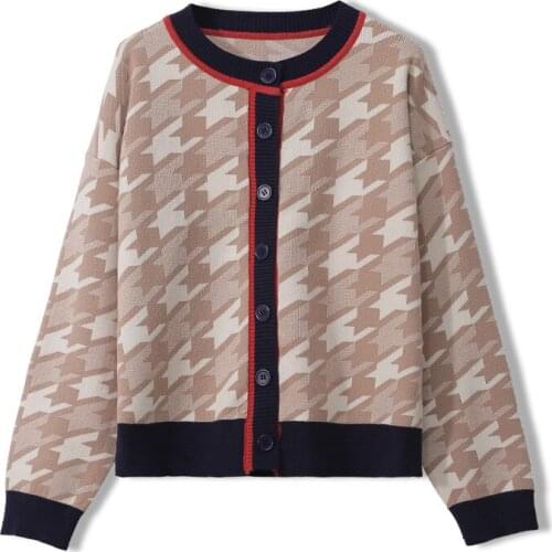 Autumn Female Cardigan Sweater Lady Cardigan Sweater Casual British Jacquard Elegant Chic Cardigan Single-Breasted Women Sweater