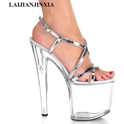 LAIJIANJINXIA 2018 NEW cheap price clear color sexy women party dress shoes 20cm peep toe high heel Sandals platform shoes E-135