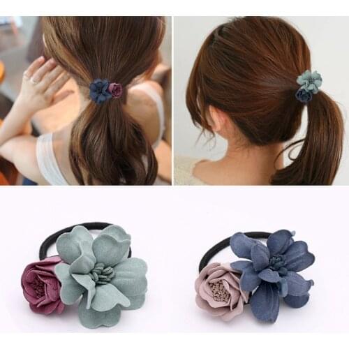 Fashion Flower Scrunchie Women Girls Female Elastic Hair Rubber Bands Accessories for Girls Lady Tie Hair Rope Ring Headdress